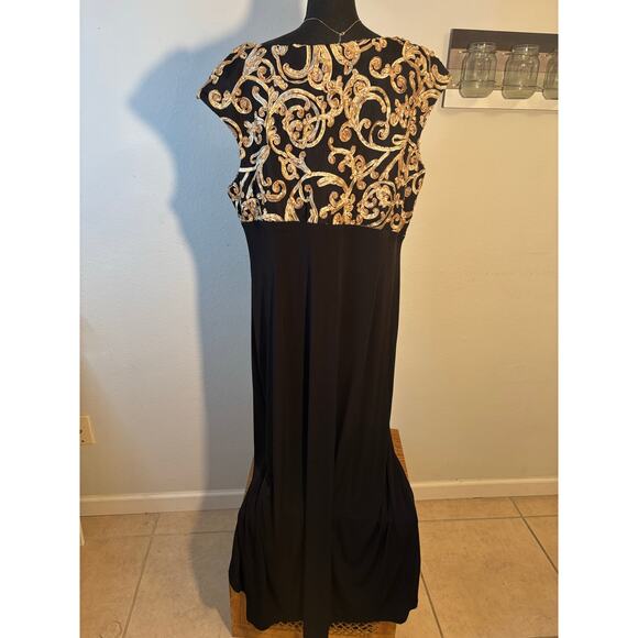 CONNECTED Soutache Black Jersey Draped Gown Formal Maxi Column MOB Prom Dress - Picture 5 of 7